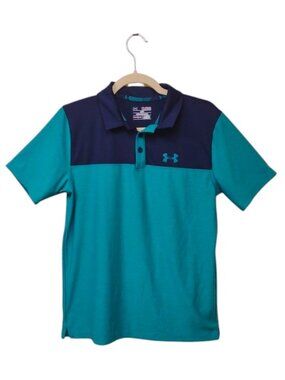 Under Armour Youth HeatGear Colorblock Teal & Navy Loose SS Performance Polo
